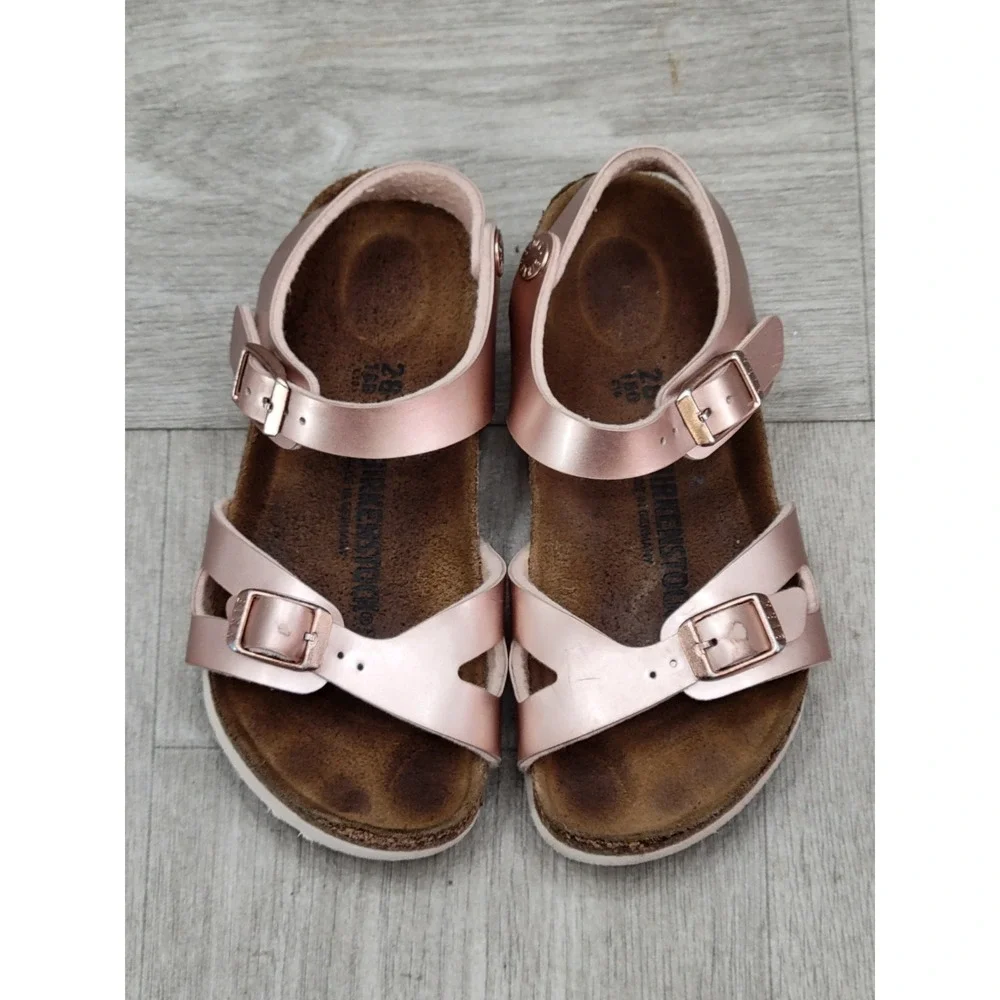 Birkenstock Rio Kids Sandals EU 28 US 10-10.5 Rose Gold Metallic Ankle Strap